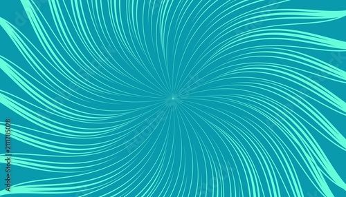 Cyan turquoise abstract swirl lines background. swirling radial sunburst pattern, spiral rays frame, optical hypnosis vortex for banner, poster, presentation design.