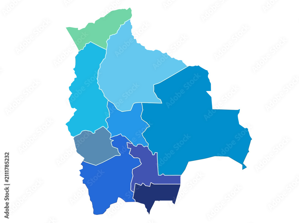 Fototapeta premium Bolivia Administrative Map with Blue Department Divisions