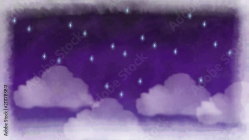 An animation featuring a watercolor night sky background reminiscent of a picture book	
