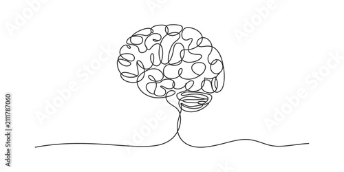 Obraz na płótnie Continuous single line drawing of a human brain icon for mental health