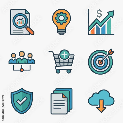 Business Growth and Strategy Icons Set.