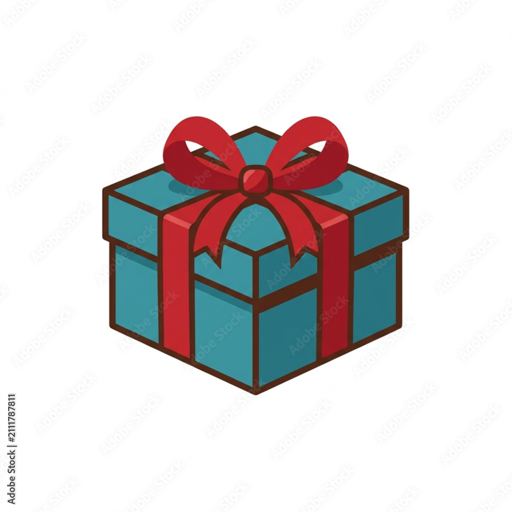 Fototapeta premium Colorful gift box with red ribbon bow illustration.