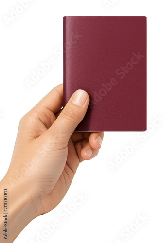PNG Hand holding maroon passport cover.