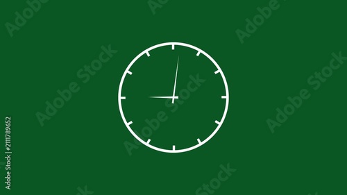 Minimalist white analog clock face animation rotating rapidly on a solid deep green background, representing the fast passage of time, deadlines, efficiency, productivity, and chronological progress