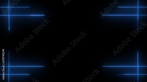 blue neon frame lines glowing on a dark background, forming a minimal tech-style border. 4k video