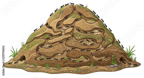 Foto Cross-section illustration of an underground ant colony and anthill