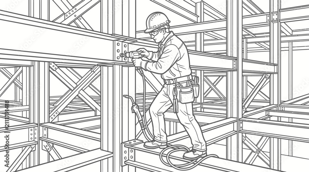 Fototapeta premium Construction professional assembling structural steel framework