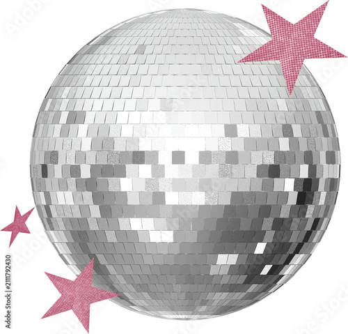 Silver Disco Ball with Pink Glitter Stars Clipart