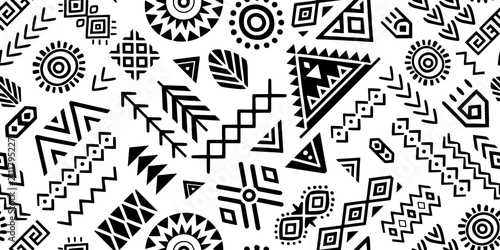 Seamless ethnic pattern, hand-drawn ethnic geometric elements, African or Indian style tribal pattern, vector design