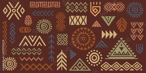 Set of primitive ethnic elements, hand drawn geometric ornament, vector design