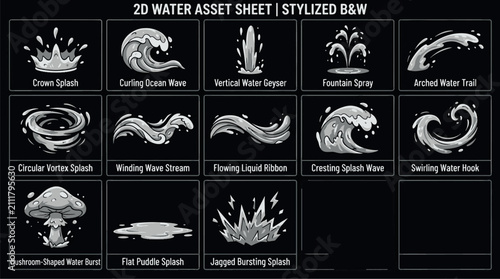 Obraz na plátně 2d water element asset sheet with stylized fluid effects animation fountain illu