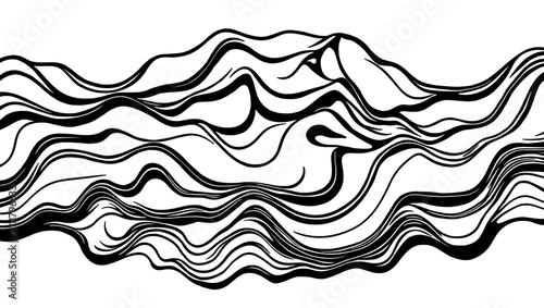 Abstract hand drawn wavy lines forming a mountain range landscape sketch