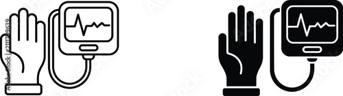 Blood Pressure Icon Collection Showcasing Medical Monitoring Devices and Cardiovascular Health Symbols on White Background