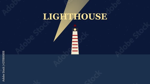 Minimalist lighthouse animation with rotating searchlight beam at night for nautical concept and navigation 4k background