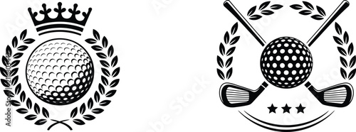 Golf Championship Emblem with Crowned Golf Ball, Laurel Wreath, and Crossed Clubs Symbolizing Tournament Success and Sporting Achievement