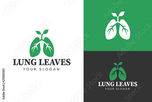 Konstfotografi Minimalist Lung Logo with Leaf Symbol for Eco Healthcare and Medical Wellness Br