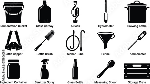 Bild auf Leinwand Premium black and white silhouette collection set home brewing equipment icons g