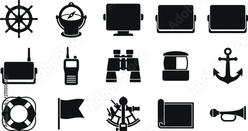 Bild auf Leinwand Premium black and white silhouette collection set nautical icons for marine coas