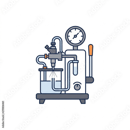 Industrial machinery with pressure gauge and pipes.