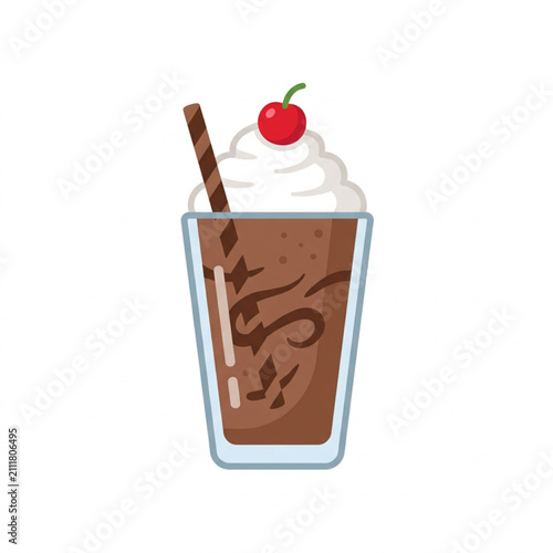 Chocolate milkshake with whipped cream and cherry on top.