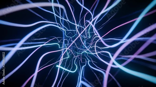 Abstract Blue Fractal Background with Glowing Electric Lines Energy Waves and Dark Light Texture for Futuristic Wallpaper Design
