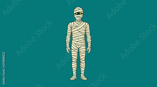 Foto Cartoon Mummy Wrapped in Bandages Halloween Character