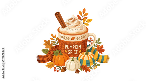 Cozy Autumn Pumpkin Spice Latte Illustration