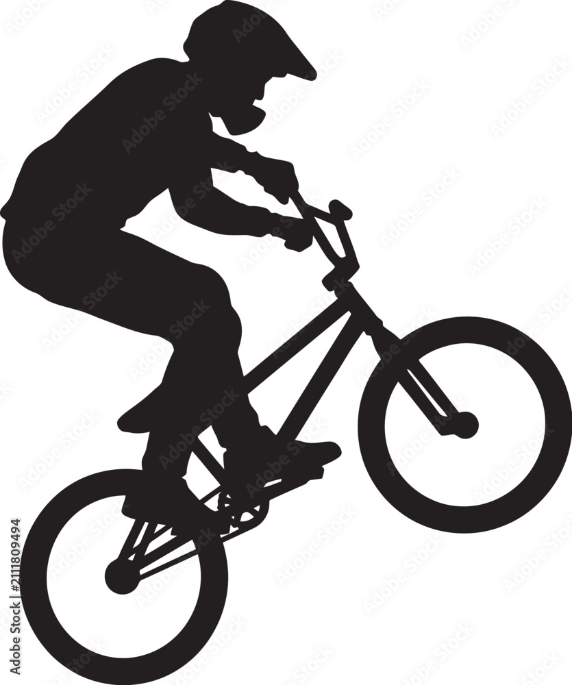 Fototapeta premium Action silhouette of bmx cyclist jumping in air for extreme sports competition graphics.