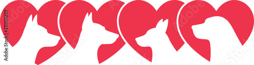 Фотография Multiple white dog silhouettes inside red heart shapes