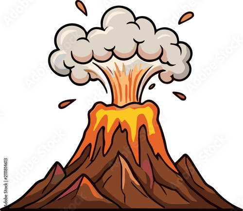 Cartoon Volcano Eruption with Lava and Smoke