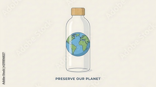 Earth globe inside clear bottle concept for environmental protection and sustainability