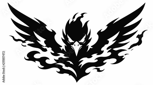 Obraz na płótnie Stylized flaming phoenix bird graphic.