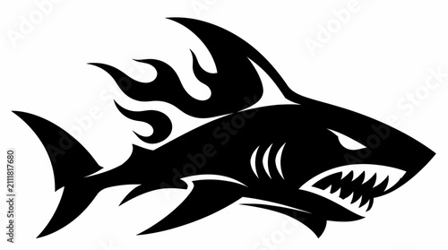 Fotografie Shark with flame dorsal fin logo silhouette