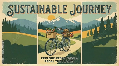 Eco friendly travel adventure on a bicycle through scenic landscapes