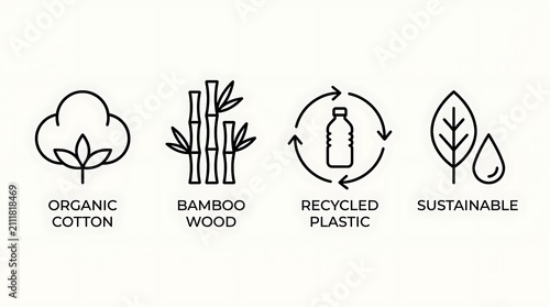 Environmental material icons for sustainability and eco friendly products