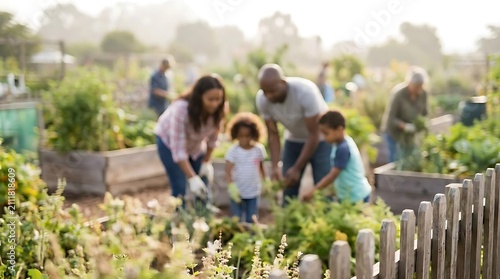Family planting garden organic produce healthy lifestyle outdoor activity