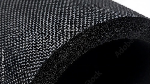Black textured material with foam backing close up