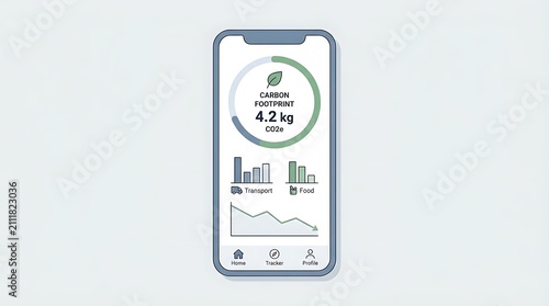 Mobile app displaying carbon footprint data and environmental impact analysis