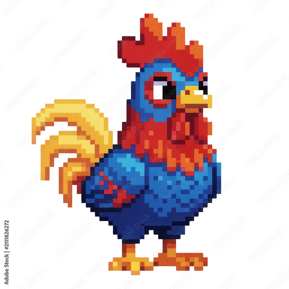 Fototapeta premium Pixel Art Rooster Transparent Background