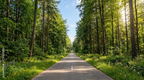 Scenic Outdoor View of a Bright and Sunny Spring Day on the road