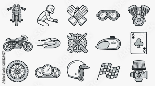 Canvastavla Corporate Set of Monochromatic Motorcycle and Racing Icons for Branding Presenta