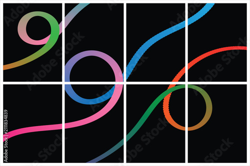 Vibrant abstract graphic design showcasing smooth gradient colorful lines and textured curves creating a dynamic modern pattern