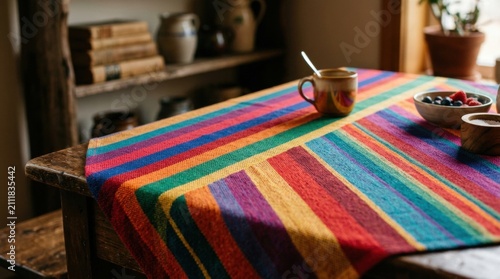 Wooden Table with Abstract Blurred Cinco de Mayo Background in Focus - Image of front