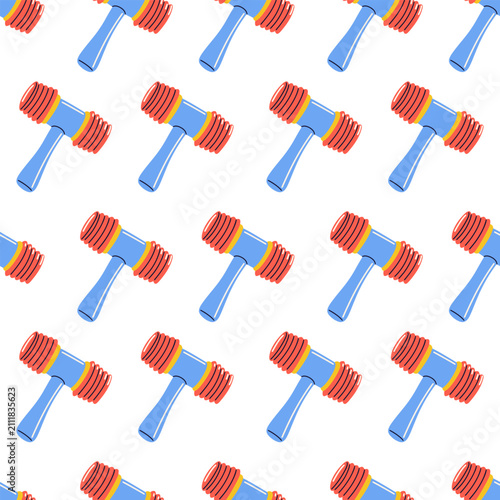 Canvastavla Colorful kids plastic toy hammer seamless pattern vector illustration isolated on white background