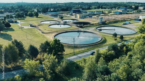 Industrial water processing tanks from a high angle