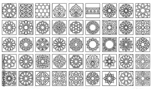 Photography Hand Drawn Islamic Arabic Persian Decorative Pattern Collection Black and White