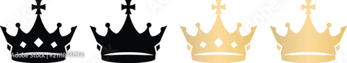 Foto Royal king crown icon set in black and gradient gold finishes with monarchy