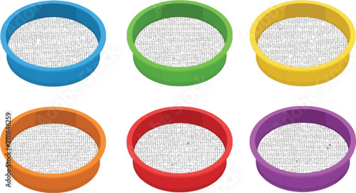 Photos Set of colorful kitchen sieves or flour sifters vibrant vector illustrations fil