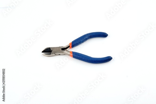 Quadro su tela Blue Handle Pliers Isolated On White Background For Tools And Repair