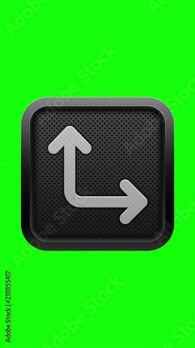 3D Arrow Turning Up and Right Icon on Green Screen Button